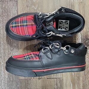 T.U.K Vintage 90's Red Plaid Creeper Sneakers Size Mens 3/ Womens 4.5/5 Straps